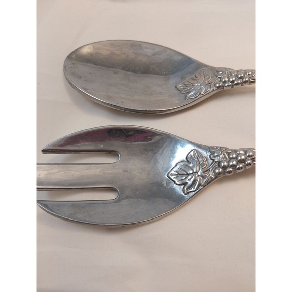 Vintage Lenox Salad Spoon Fork Server Set Aluminum Grapes Leaves 11.5” - Picture 10 of 10